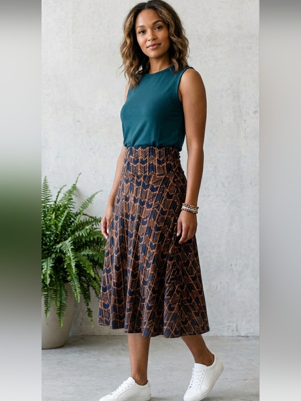 LuLaRoe Madison Skirt Womens Sz L Large Navy Blue Orange Tribal Chevron Safari